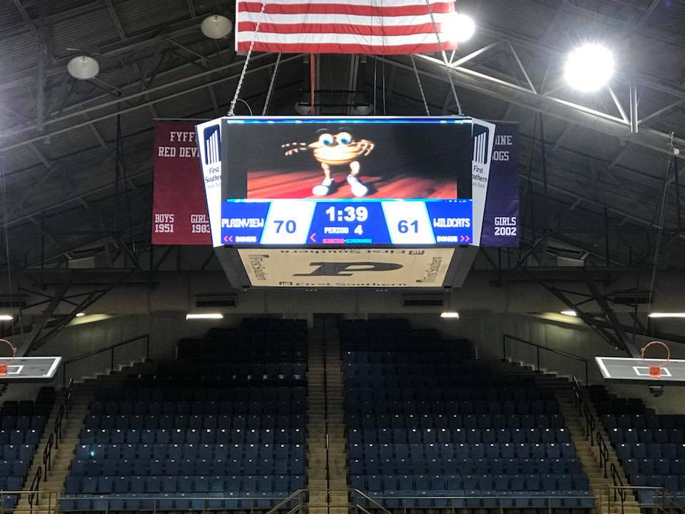 Center-hung arena video display.