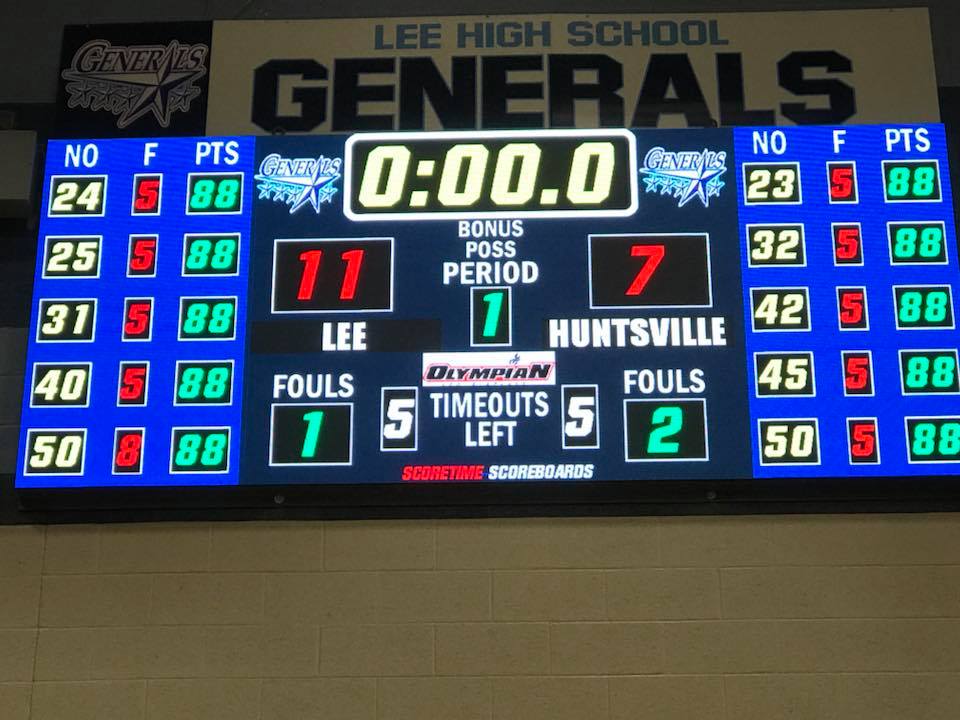Gym video scoreboard at Lee High School.