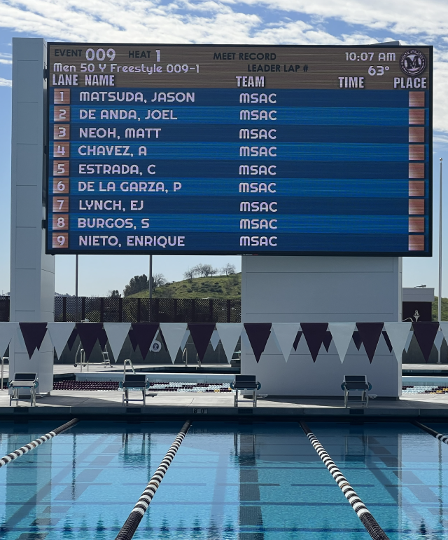 Aquatics video scoreboard at the Mt. SAC Aquatics Center